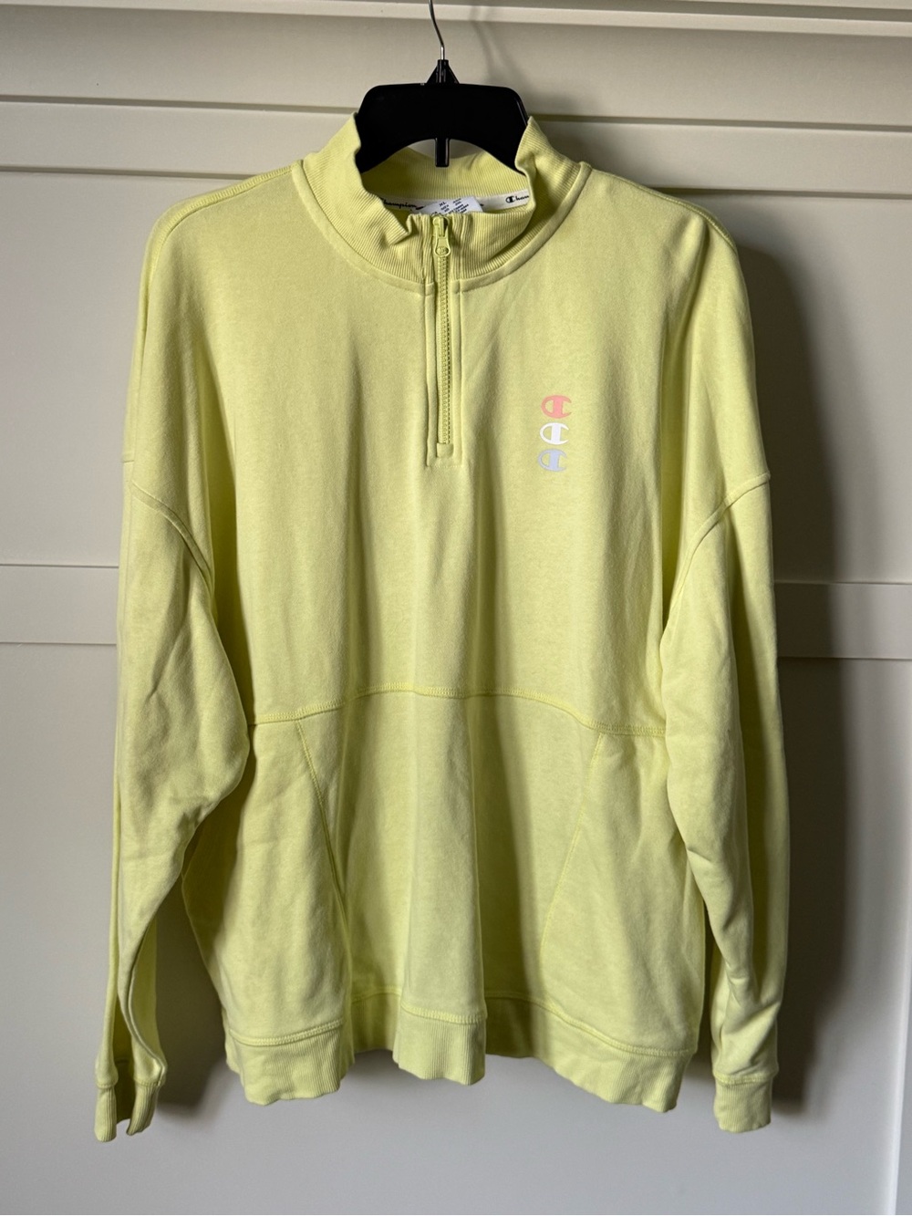 Champion Retro Yellow Quarter Zip Pullover Sweatshirt Women’s XL